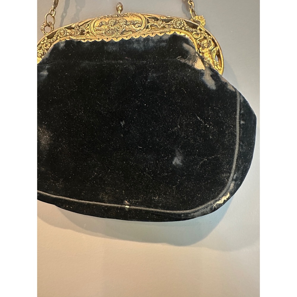 Antique Victorian 1890s Velvet Bag Vermeil Sterling Ornate Cherub Frame Purse - Picture 6 of 14